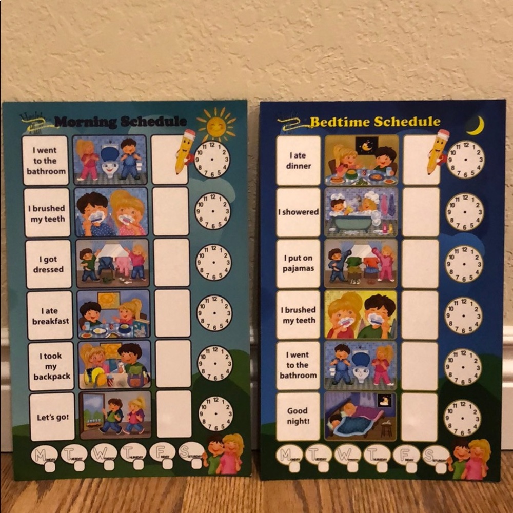 Kids Morning/Bedtime Schedule Behavior Charts set of 2